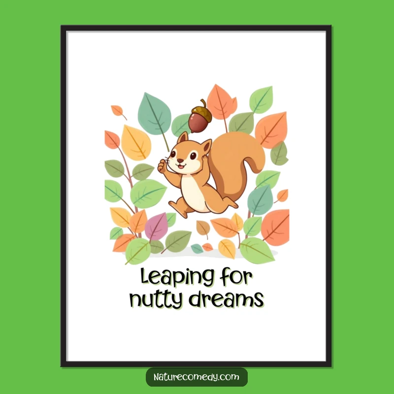 Free Printable Wall Art: Autumn Squirrel with Acorn, Funny Downloadable Decor