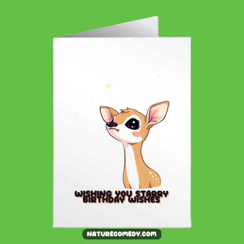 Free Printable Birthday Card: Curious Fawn & Stars Downloadable Magic Gift