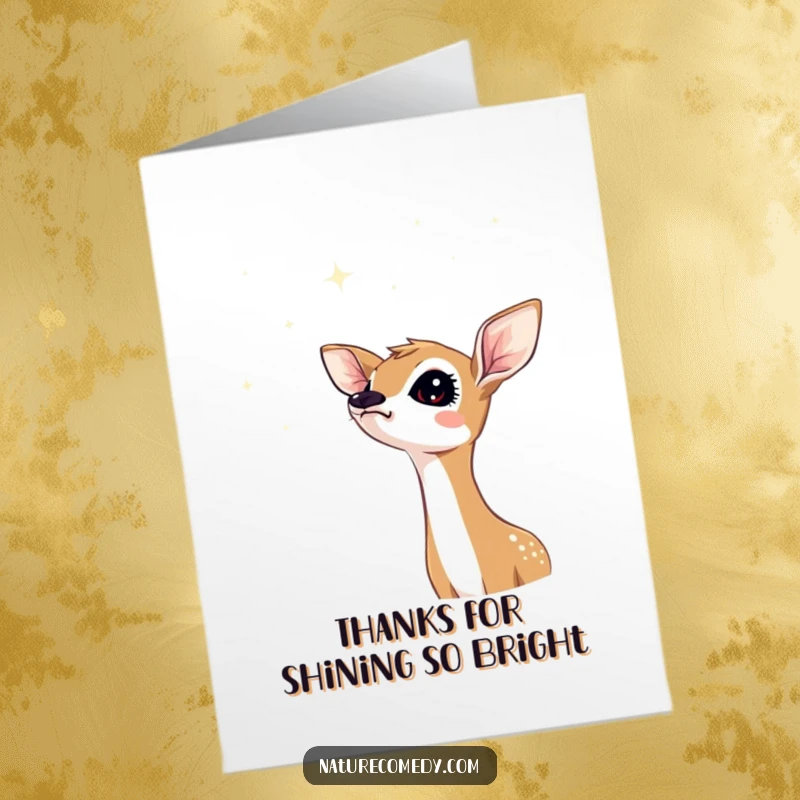 Funny Free Printable Thank You Card: A curious deer fawn looks up at a beautiful, star-filled night sky.