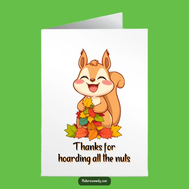 Funny Free Printable Thank You Card: Squirrel Autumn Leaves Downloadable Gift