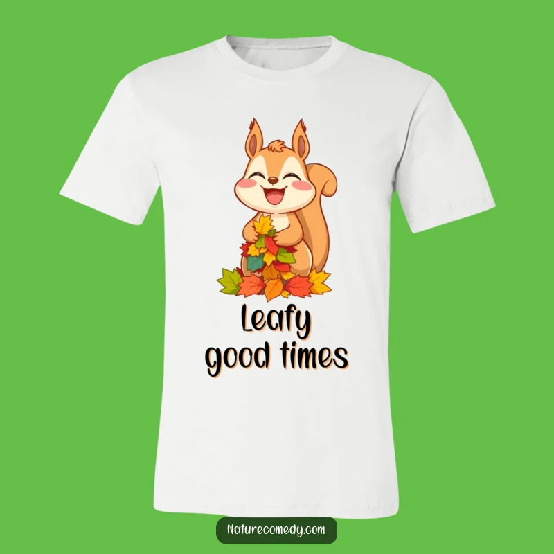 Funny Squirrel T-Shirt: Hilarious Autumn Leaf Balance Tee for a Laugh!